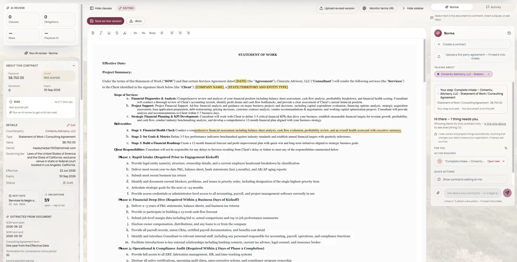 The Stretta editor — comments, tracked changes and Norma, in app